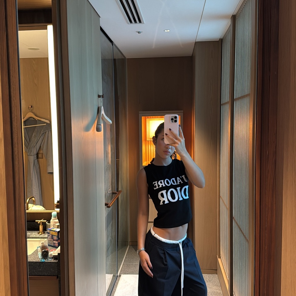 Dior J'Adore Sleeveless Logo Crop Top - Black